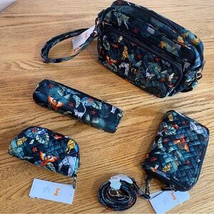 Lug Floral Print Bag Set - Black and Multicolor